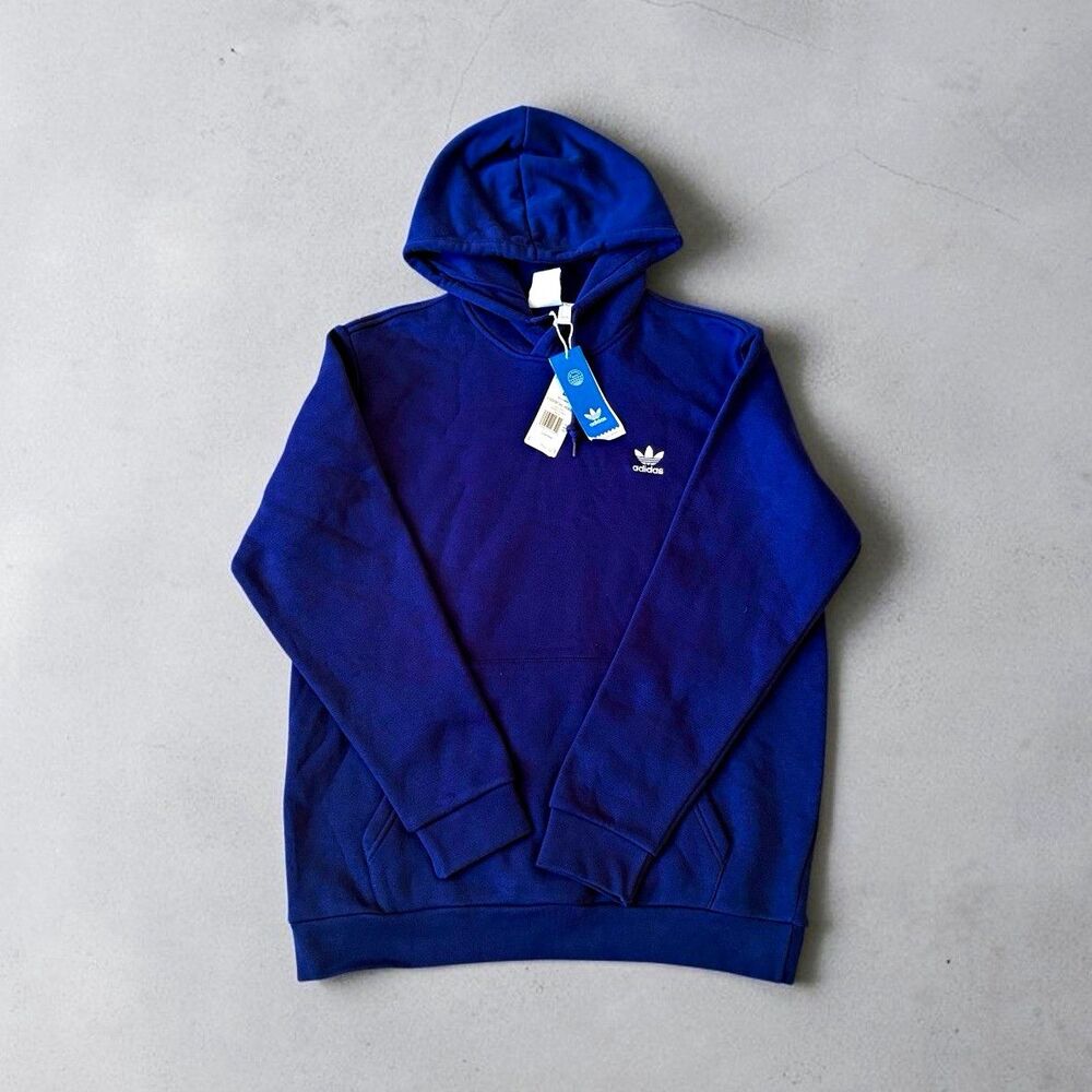 Adidas Originals Essential Hoodie Mens Large Blue Trefoil Pullover NWT H34653